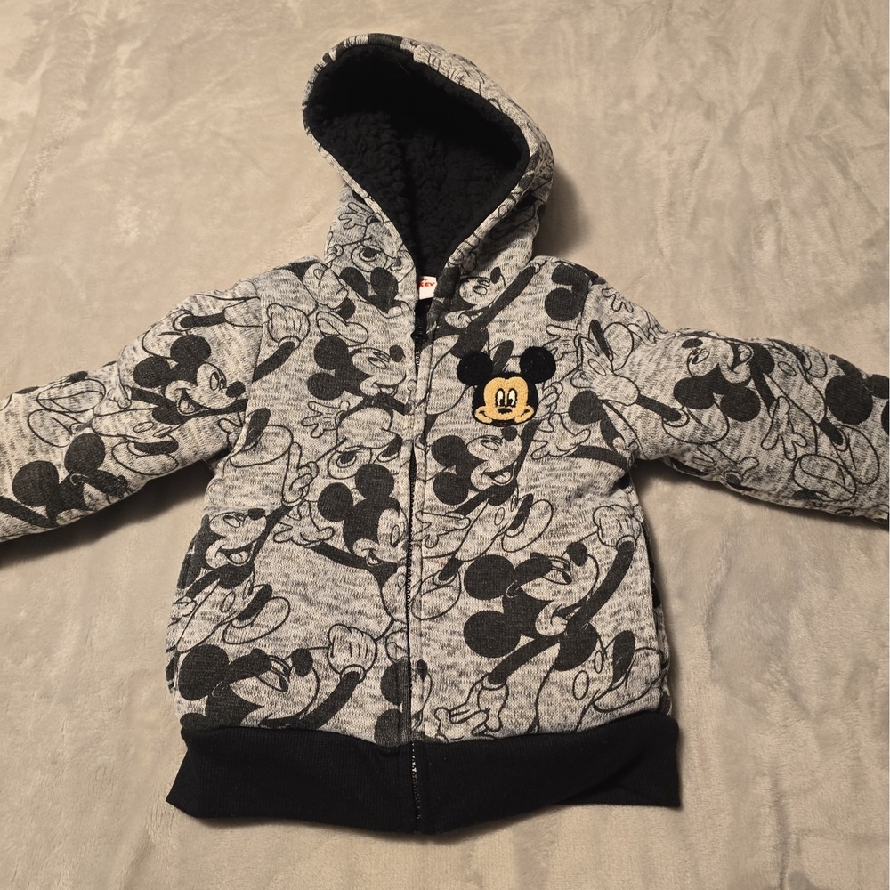Disney Mickey Mouse Kids Hooded Fleece Lined Sweater Jacket Grey 4T Sweatshirt